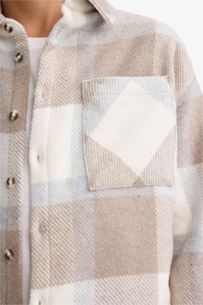 Overshirt Fit Polo Yaka Ekose Desenli Flanel Uzun Kollu Gömlek Erkek Çocuk