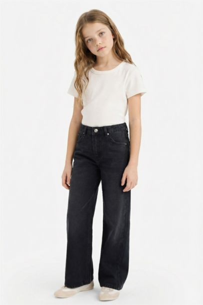 Straıght Wıde Geniş Paça Jean Pantolon Kız Çocuk