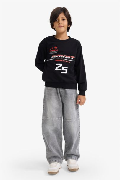 Bisiklet Yaka Baskılı Sweatshirt Erkek Çocuk