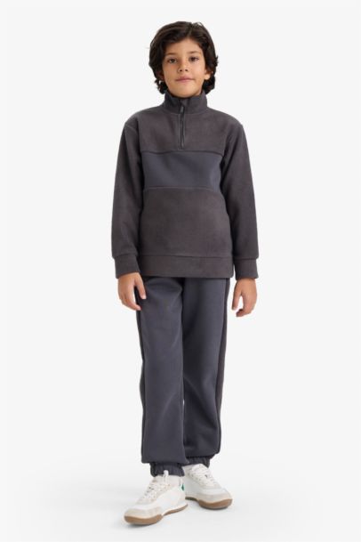 Boy Fleece Half Zippered Sweatshirts Sweatpants 2 Piece Set
