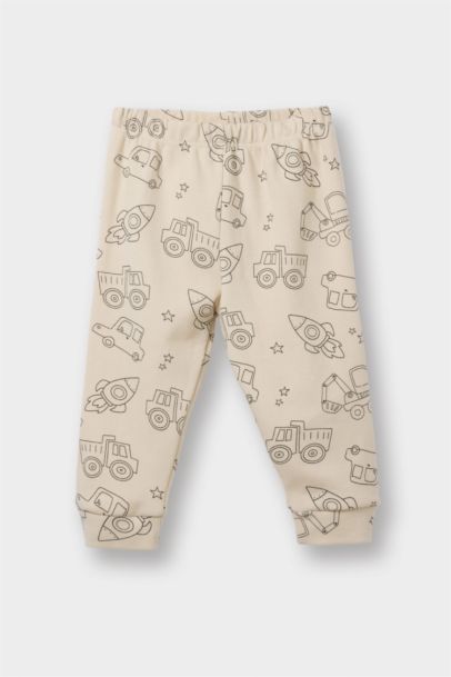 %100 Pamuklu Desenli Beli Lastikli Pijama Takımı Erkek Bebek