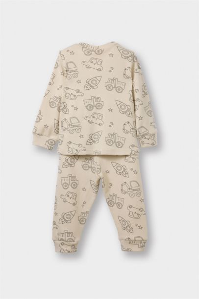 %100 Pamuklu Desenli Beli Lastikli Pijama Takımı Erkek Bebek