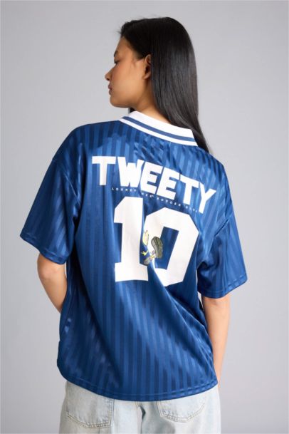 Looney Tunes Oversıze Polo Yaka Baskılı Kısa Kollu Tişört