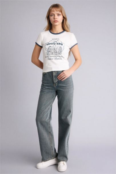 Футболка SpongeBob Fitted в рубчик с круглым вырезом принтом и коротким рукавом