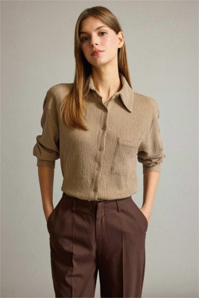 قميص قصة عادية ردن طويل