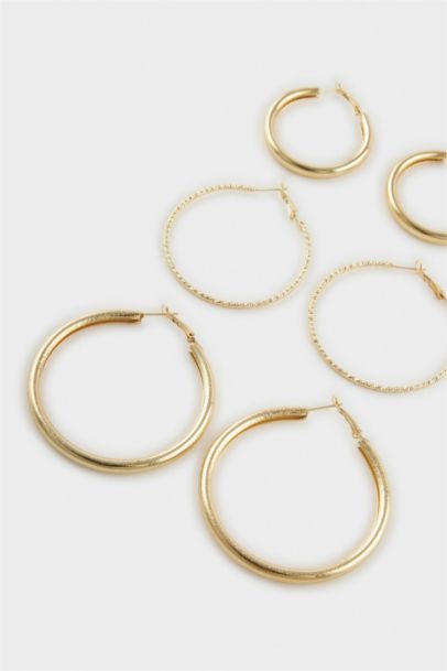 Woman 3 Piece Gold Earrings