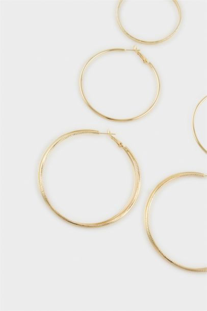 Woman 3 Piece Gold Earrings