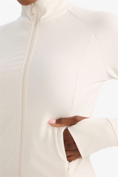 Slim Fit Stand Collar Fleece Lined Cardigan