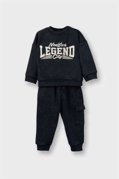 2'li Takım Baskılı Sweatshirt Eşofman Altı Erkek Bebek