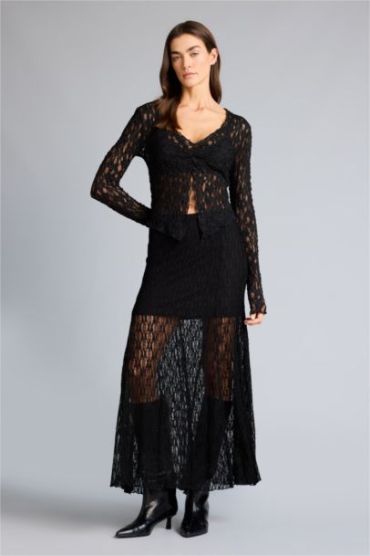 Юбка из трикотажа со средней талией с кружевом для женщин