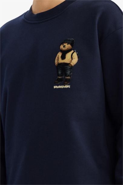 سويت شيرت مطبوع أوفر سايز بياقة مستديرة