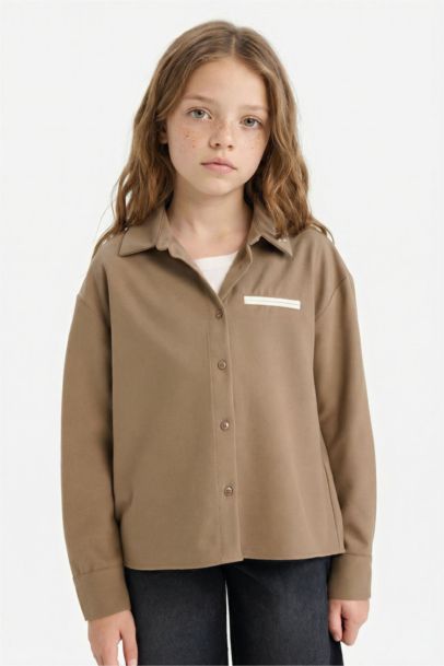 قميص بنات مطبوع كم طويل قصة عادية