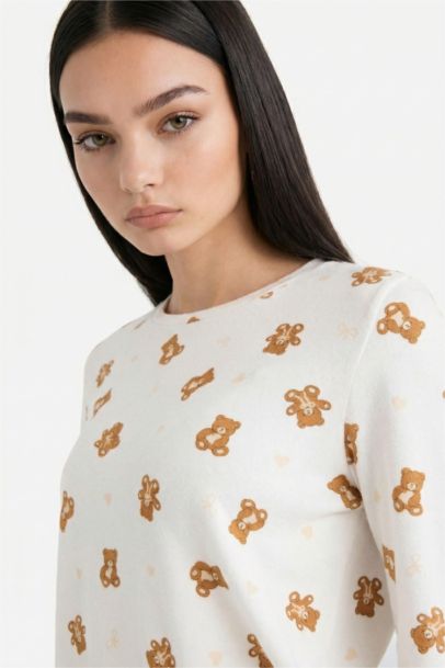 Ensemble pyjama motif ourson haut à manches longues bas long Coupe régulière