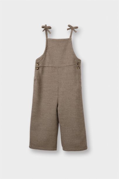 Kareli Dokulu Askılı Tulum Kız Bebek