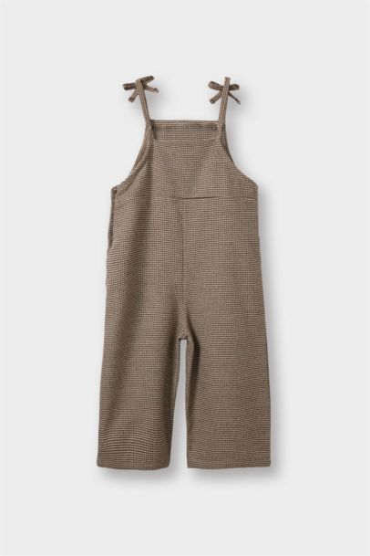 Kareli Dokulu Askılı Tulum Kız Bebek