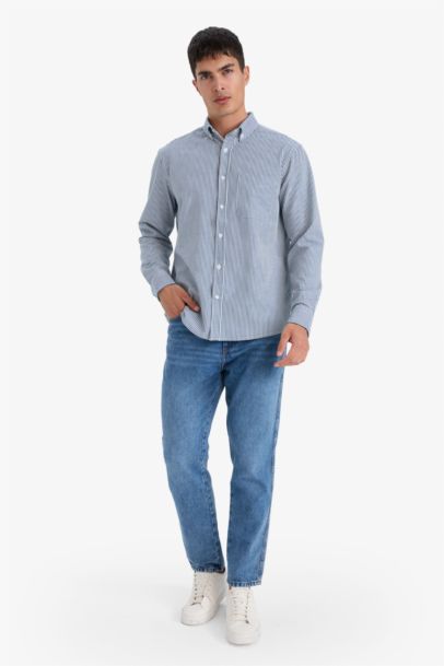 Regular Fit Polo Collar Crinkle Striped Shirt