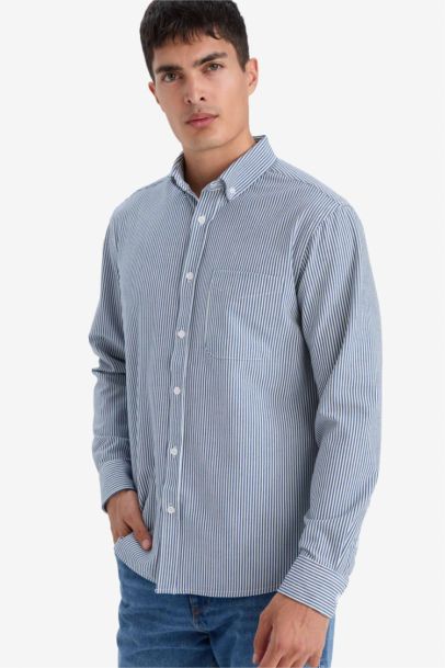 Regular Fit Polo Collar Crinkle Striped Shirt