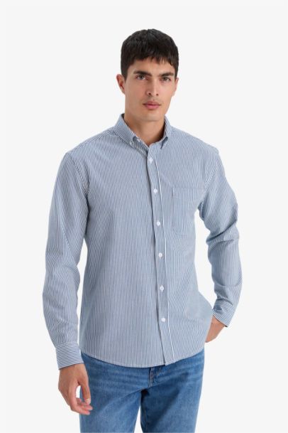 Regular Fit Polo Collar Crinkle Striped Shirt