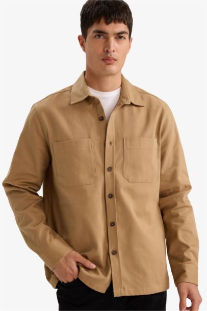 Chemise à manches longues en gabardine Coupe régulière