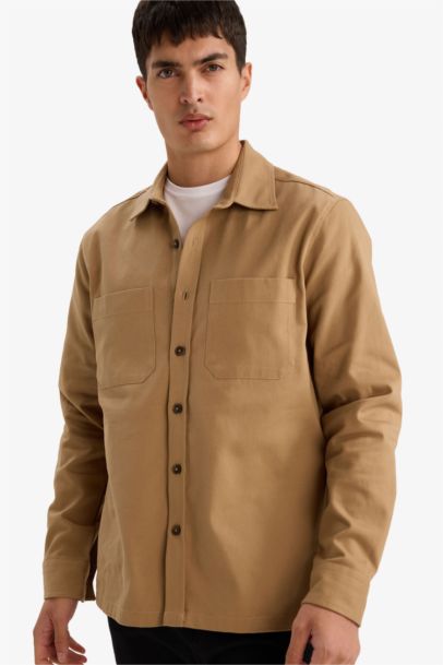 Chemise à manches longues en gabardine Coupe régulière