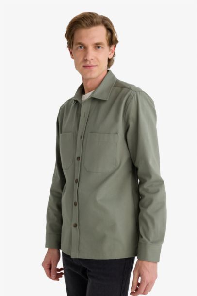 Regular Fit Polo Neck Gabardine Shirt