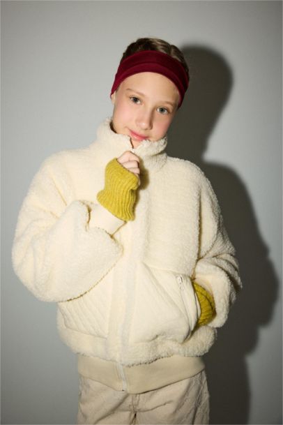 Dik Yaka Fermuarlı Polar Hırka Kız Çocuk