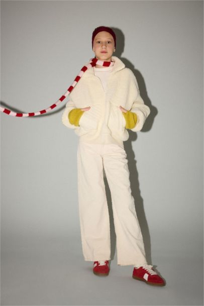 Dik Yaka Fermuarlı Polar Hırka Kız Çocuk