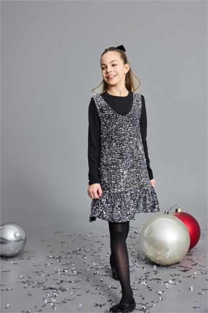 Girl T-Shirt Sequined Dress 2 Piece Set