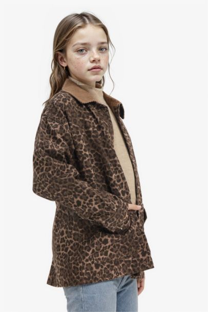 Flare Fit Leopar Desenli Gabardin Uzun Kollu Gömlek Kız Çocuk