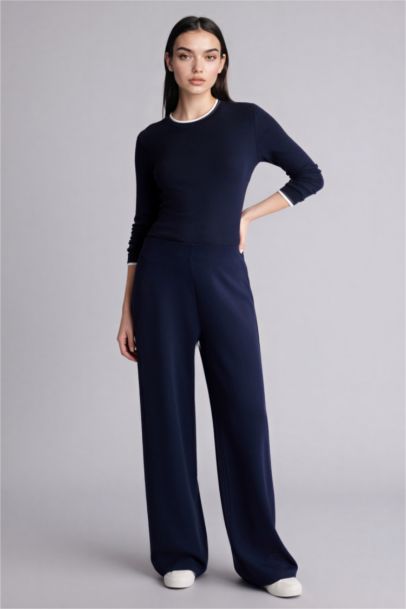 بنطلون منسوج وايد ليج برجل واسع