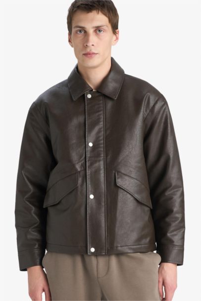 Waterproof Zippered Faux Leather Jacket