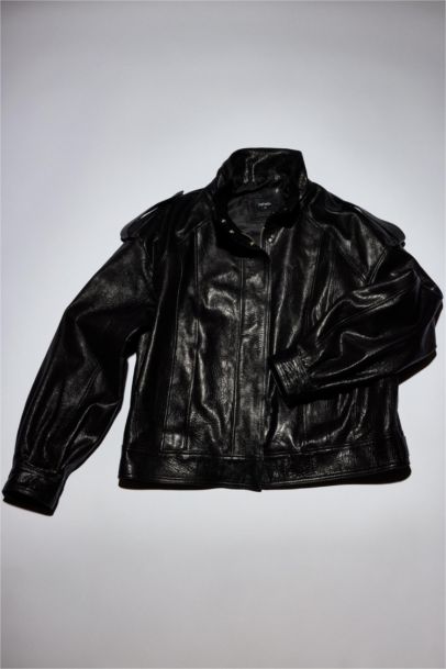 %100 Deri Oversize Geniş Kalıp Dik Yaka Fermuarlı Mont