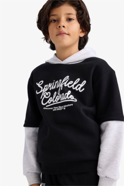 Kapüşonlu Baskılı İçi Yumuşak Tüylü Sweatshirt Erkek Çocuk
