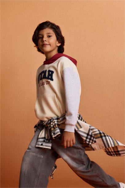 Boy Oversize Fit Hooded Printed Soft Lining Sweatshirt
