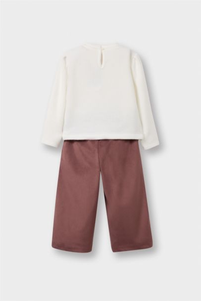 سيت بيبي بناتي بنطلون شمواه و سويت شيرت بطبعة شعار - قطعتين