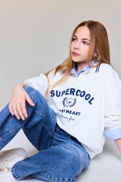 Sweat-shirt avec imprimé à col polo pour fille