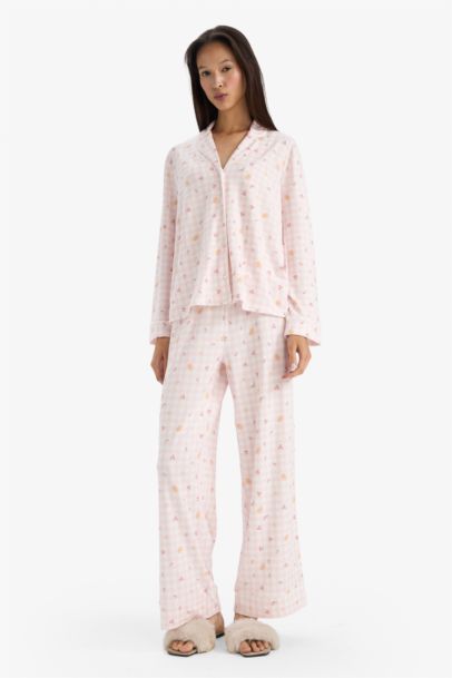 Regular Fit Patterned Top Bottom 2 Piece Pajama Set