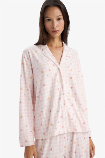 Regular Fit Patterned Top Bottom 2 Piece Pajama Set