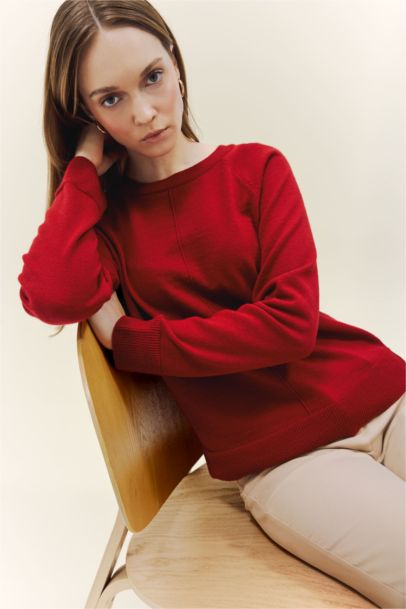 Wool Blend Regular Fit Crew Neck Knit Tunic