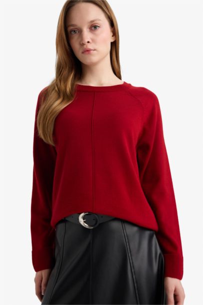 Wool Blend Regular Fit Crew Neck Knit Tunic