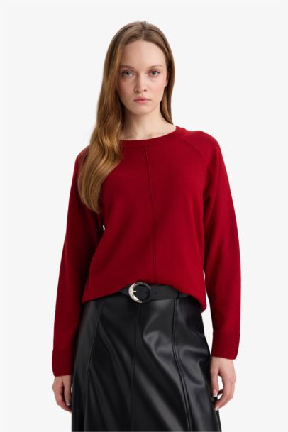 Wool Blend Regular Fit Crew Neck Knit Tunic