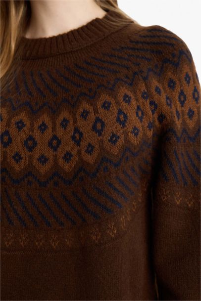 Regular Fit Crew Neck Pattern Knit Pullover Tunic