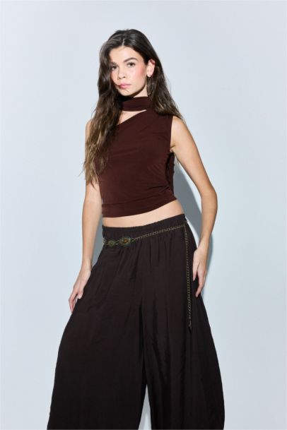 Fitted One-Shoulder Top with Scarf Detail