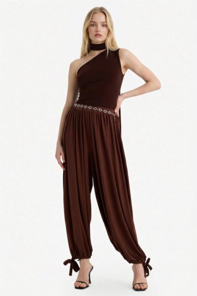 Fitted One-Shoulder Top with Scarf Detail