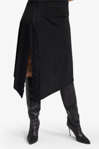 Robe midi à bretelles thème Noël coupe trapèze col V fendue