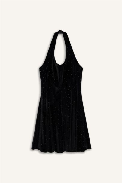 فستان قصير مخمل بياخة هالتر