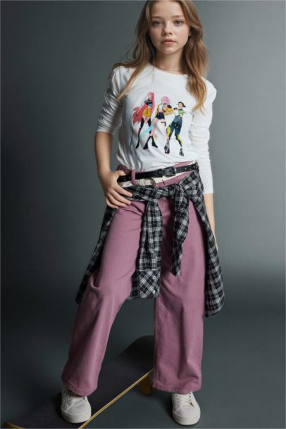 90's Wide Leg Gabardin Pantolon Kız Çocuk