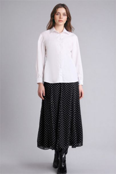 Puantiyeli Şifon Midi Etek