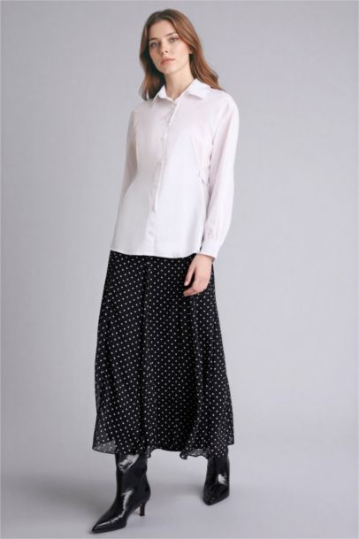 Puantiyeli Şifon Midi Etek