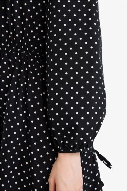 Robe en popeline à col rond et manches longues imprimée